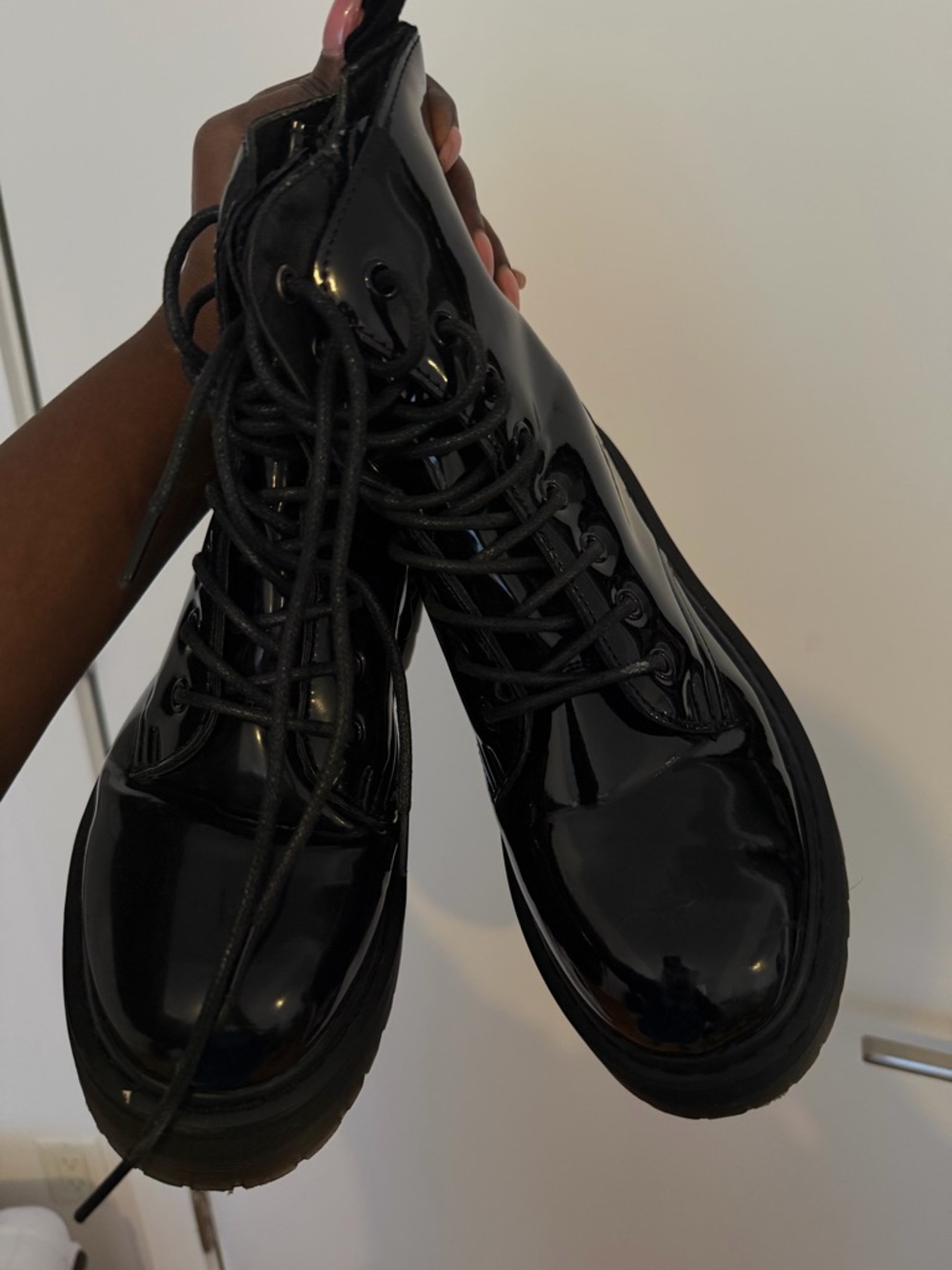 Black Patent Lace-Up Combat Boots